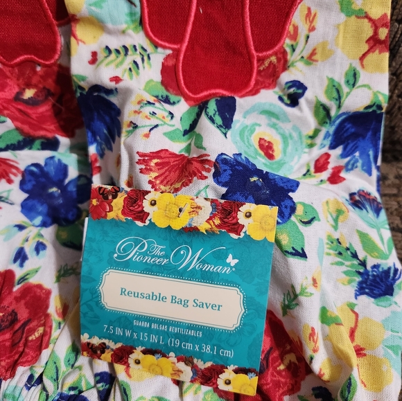 Pioneer Woman Reusable Bag Saver Chicken Rooster Floral Patchwork Design 2 Lot - Picture 3 of 8